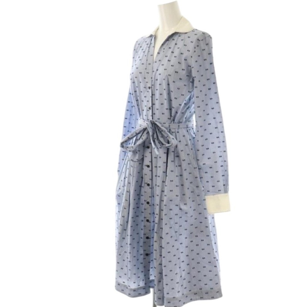 Brooks Brothers Blue Clip-Dot Button Down Dobby Shirt Dress Womens Sz 10 Luxury - Picture 2 of 11